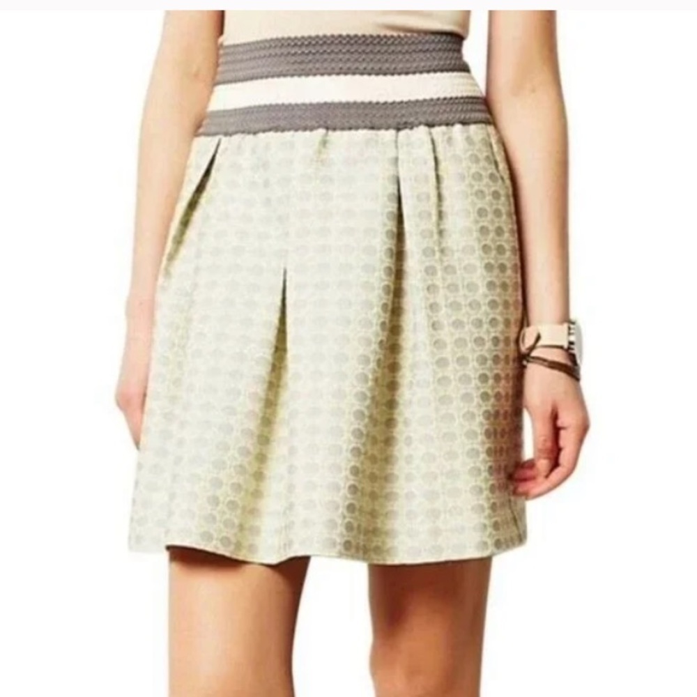 Anthropologie Maeve Seren Skirt Polka Dot in Mint Green & Grey Size S